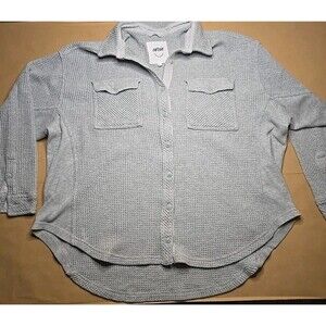 Aerie Lumber Jane Oversized Shirt Women Button-Up, Waffle Knit, Size S Grey